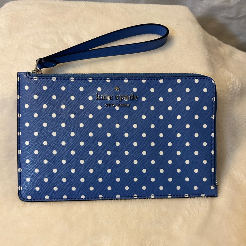 EUC Kate Spade Blue & White Polka Dot Wristlet